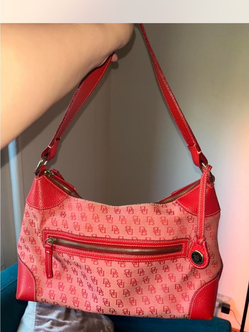 Dooney & Bourke Pink and Red Logo Shoulder Bag